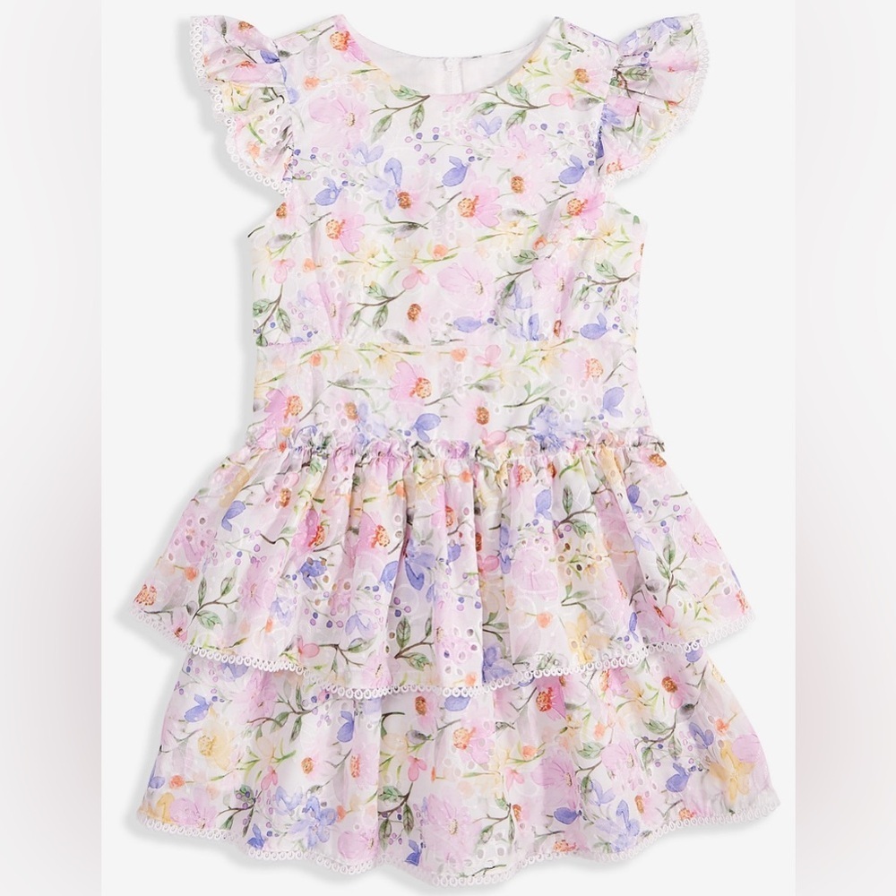 Rare Editions - Floral Eyelet Drop Waist Flutter sleeve Dress (Size 6) - Picture 6 of 6